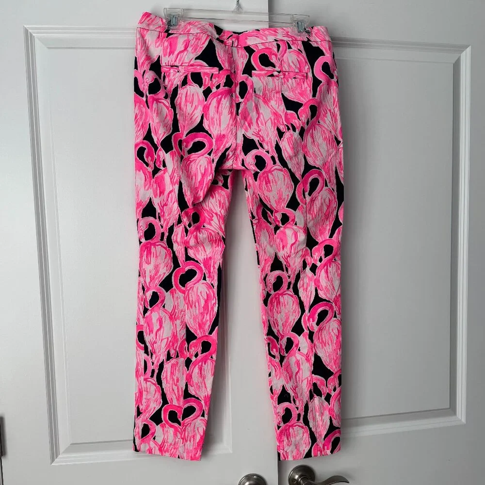 NWOT Lilly Pulitzer Kelly Skinny Ankle Pant High Tide Navy Via Amor Flamingo 8 - Picture 2 of 7